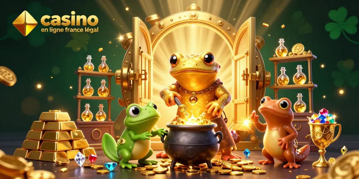 Jeux passionnants au casino en ligne France légal avec un alchimiste, grenouille et nouveaux assistants se transformant en or.