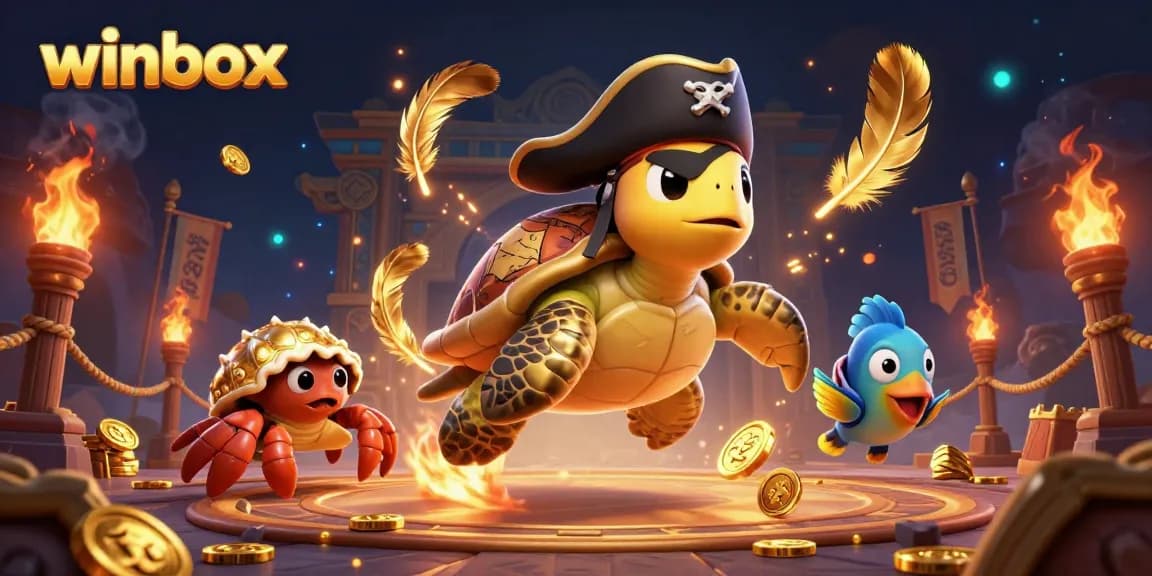 Experience winbox action with a vibrant underwater scene, showcasing gambling-themed characters and treasures.