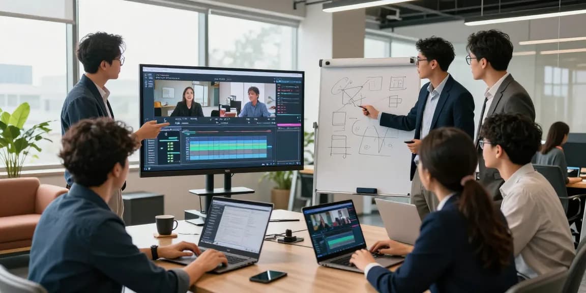 Corporate Video Production Company in Singapore team collaborating in a modern office.