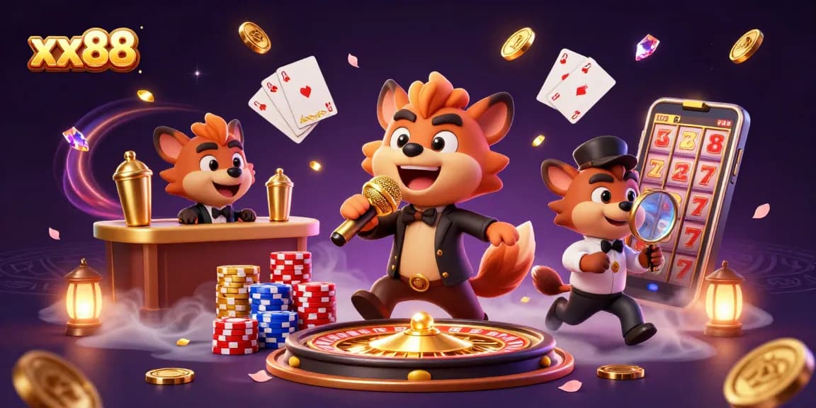 Experience the vibrant energy of xx88, a lively 3D casino scene showcasing hyenas enjoying gaming excitement.