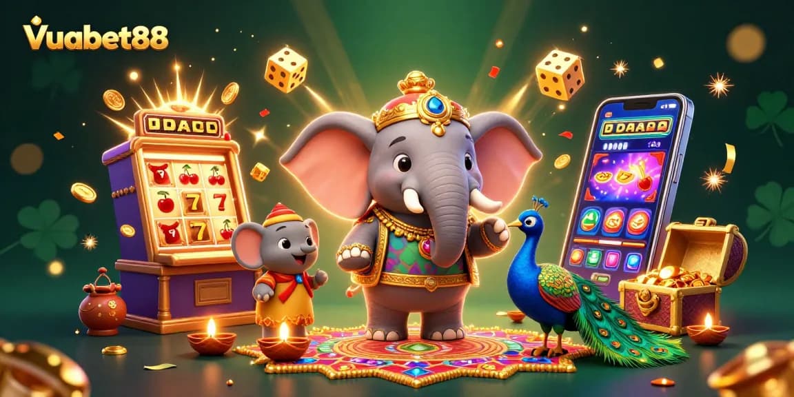 Experience thrilling gameplay at Vuabet88 with vibrant jackpots, colorful characters, and dynamic casino elements.