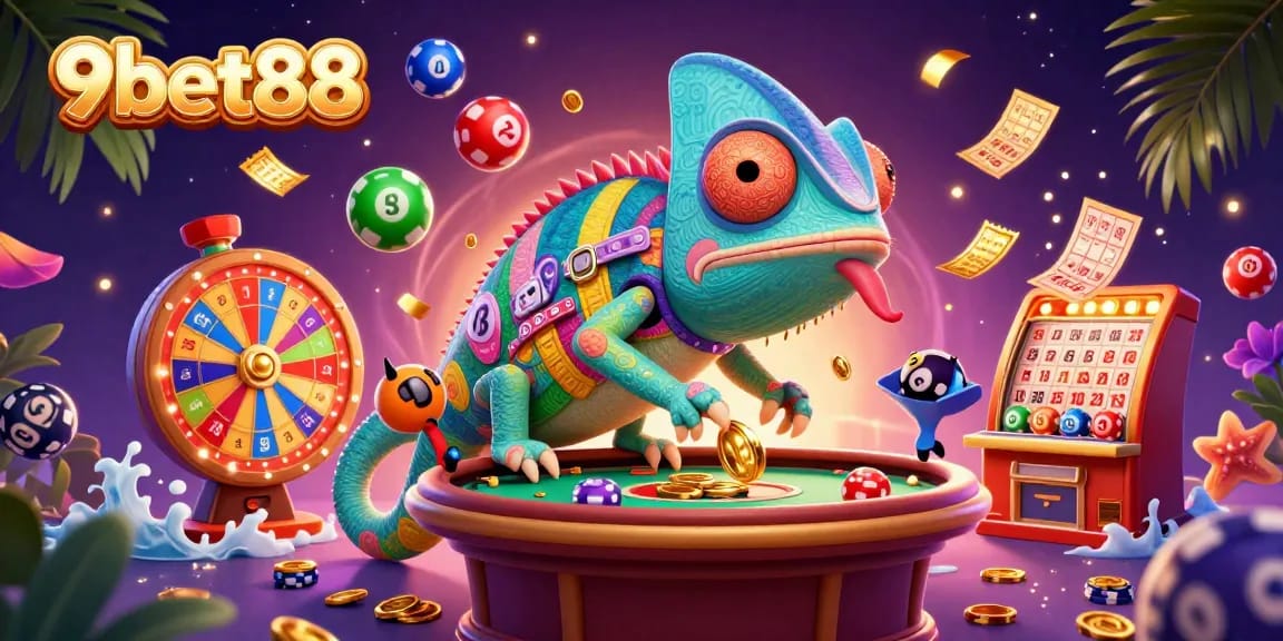 Experience excitement at 9bet88 with a vibrant casino scene featuring colorful elements and dynamic action.