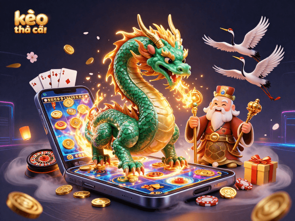 Place bets with kèo nhà cái and enjoy vibrant gaming scenes featuring iconic symbols.