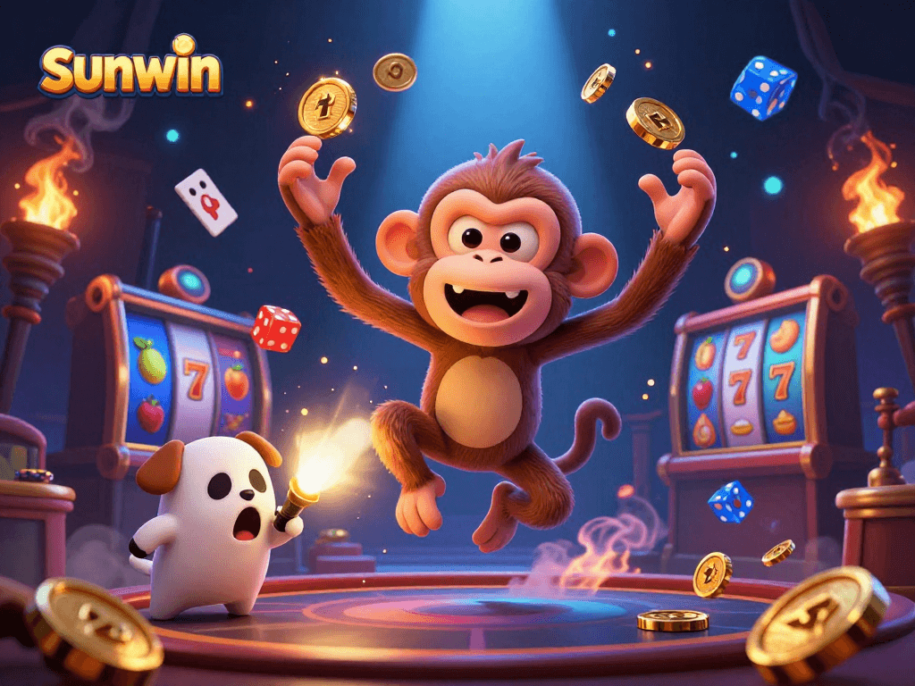 Experience thrilling slots at sunwin with a ghostly monkey juggling casino gold.