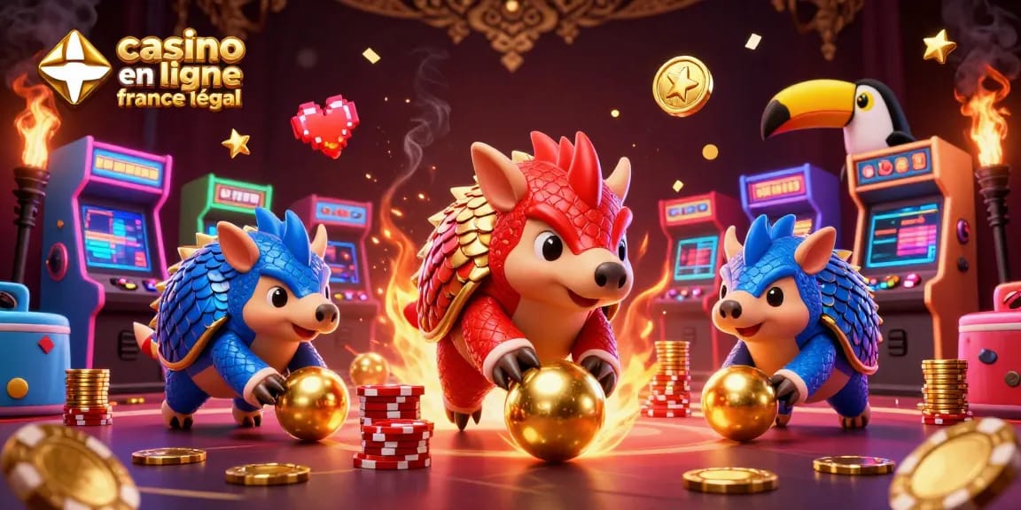 Jeux de casino en ligne légal en France avec pangolins dans un décor de casino vibrant