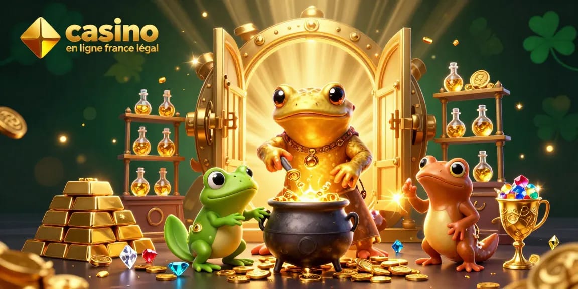 Jeux passionnants au casino en ligne France légal avec un alchimiste, grenouille et nouveaux assistants se transformant en or.