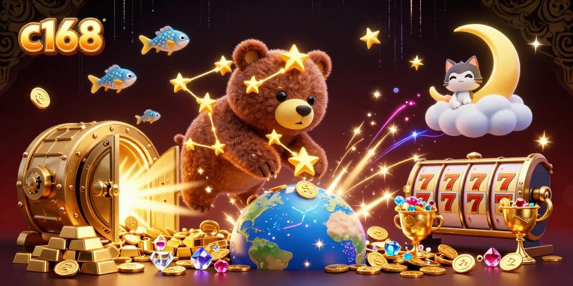Experience thrilling gaming with c168 at this dazzling casino-themed 3D illustration.