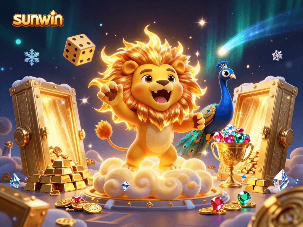 Engage with sunwin's thrilling casino experience featuring vibrant 3D characters and rich gold elements.