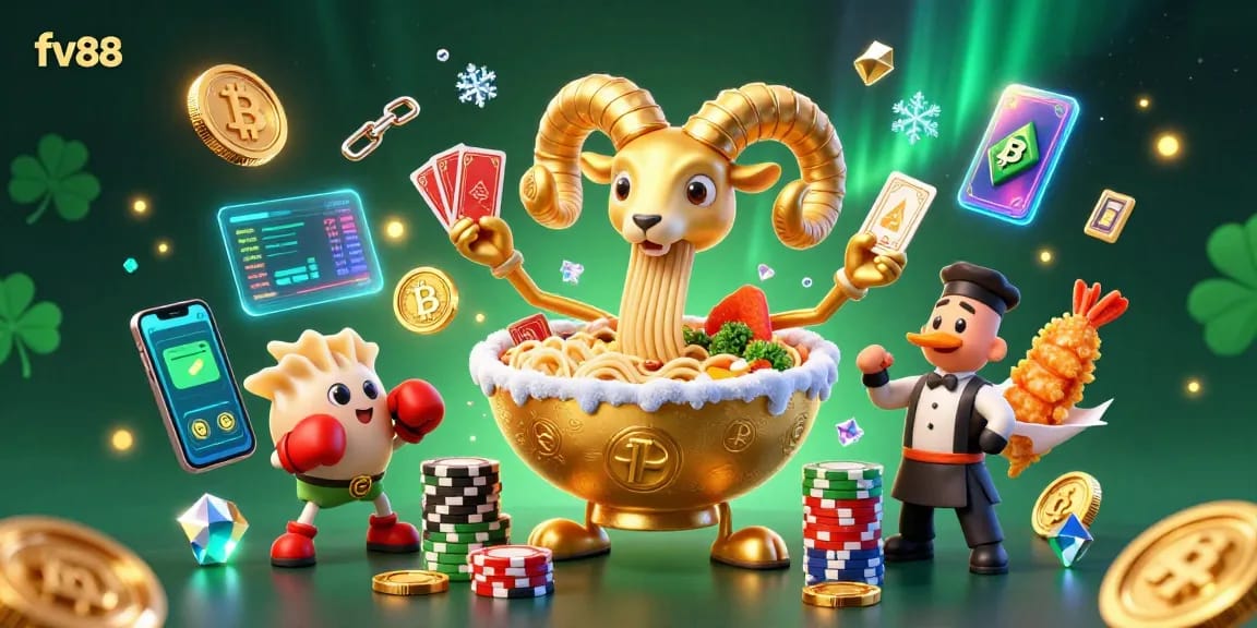 Engage in thrilling gambling at fv88 with vibrant casino characters and crypto elements in action.