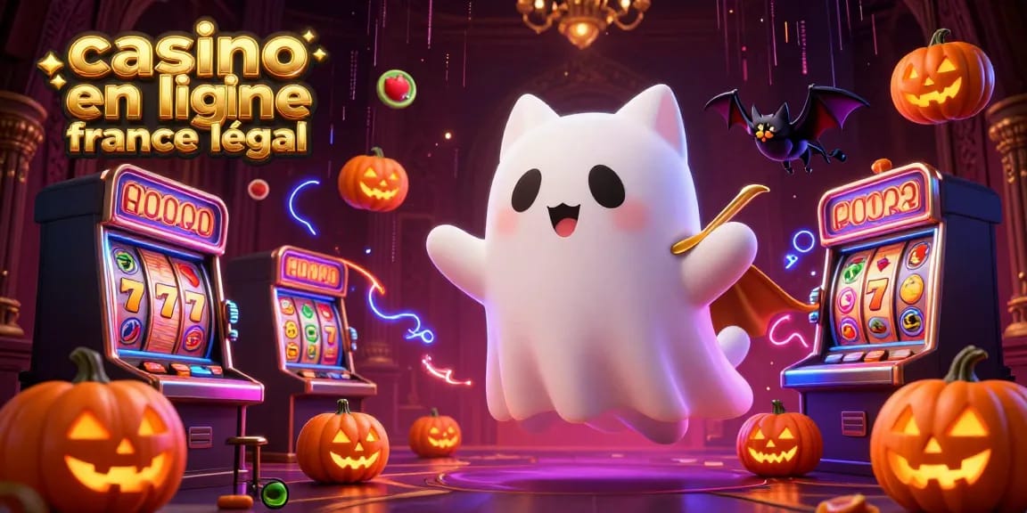 Illustration d'un chat fantôme flottant dans un casino montrant les options de jeu des casinos en ligne légal en France.