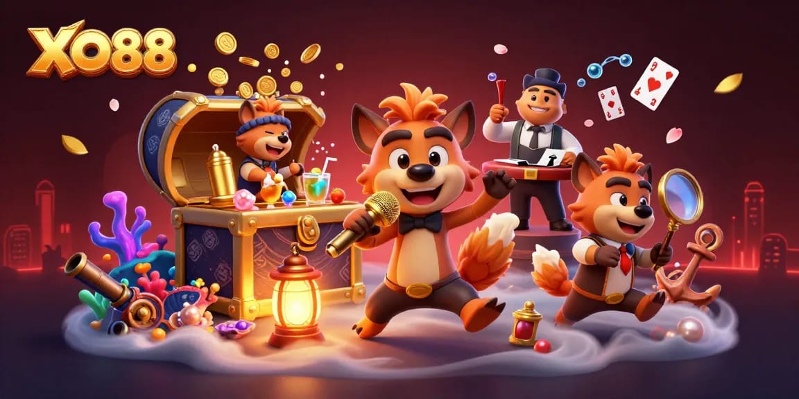 Spin to win at XO88 with a vibrant casino scene featuring playful hyenas!