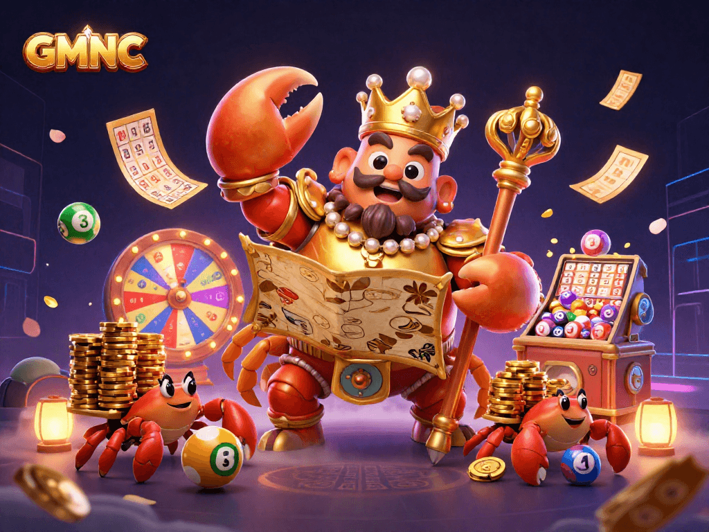 Enhance your GMNC gaming experience with a vibrant lottery scene featuring a golden crab emperor.