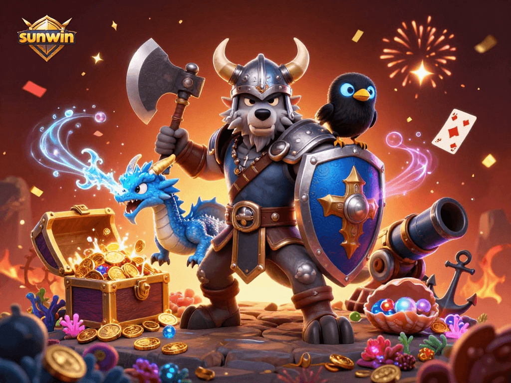 Experience thrilling jackpots with sunwin in this vibrant 3D casino illustration.