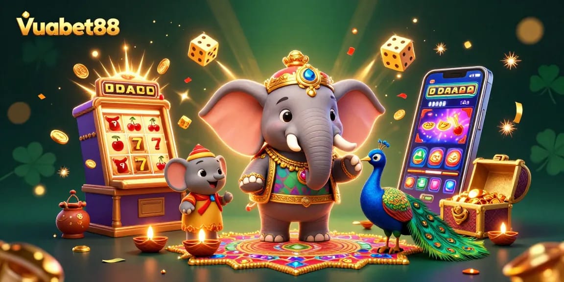 Experience thrilling gameplay at Vuabet88 with vibrant jackpots, colorful characters, and dynamic casino elements.