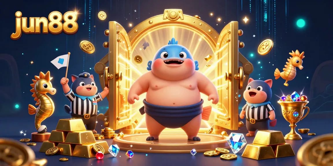Win big with jun88 in this vibrant underwater casino scene featuring unique characters and gold treasures.