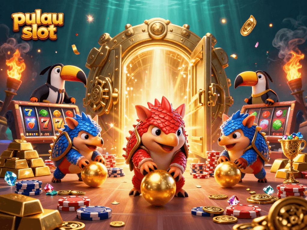 Experience the excitement of pulau slot with rival pangolins in an action-packed casino scene.