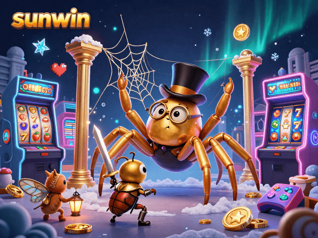 Engage in thrilling gameplay with sunwin, featuring a golden tarantula in a casino setting.