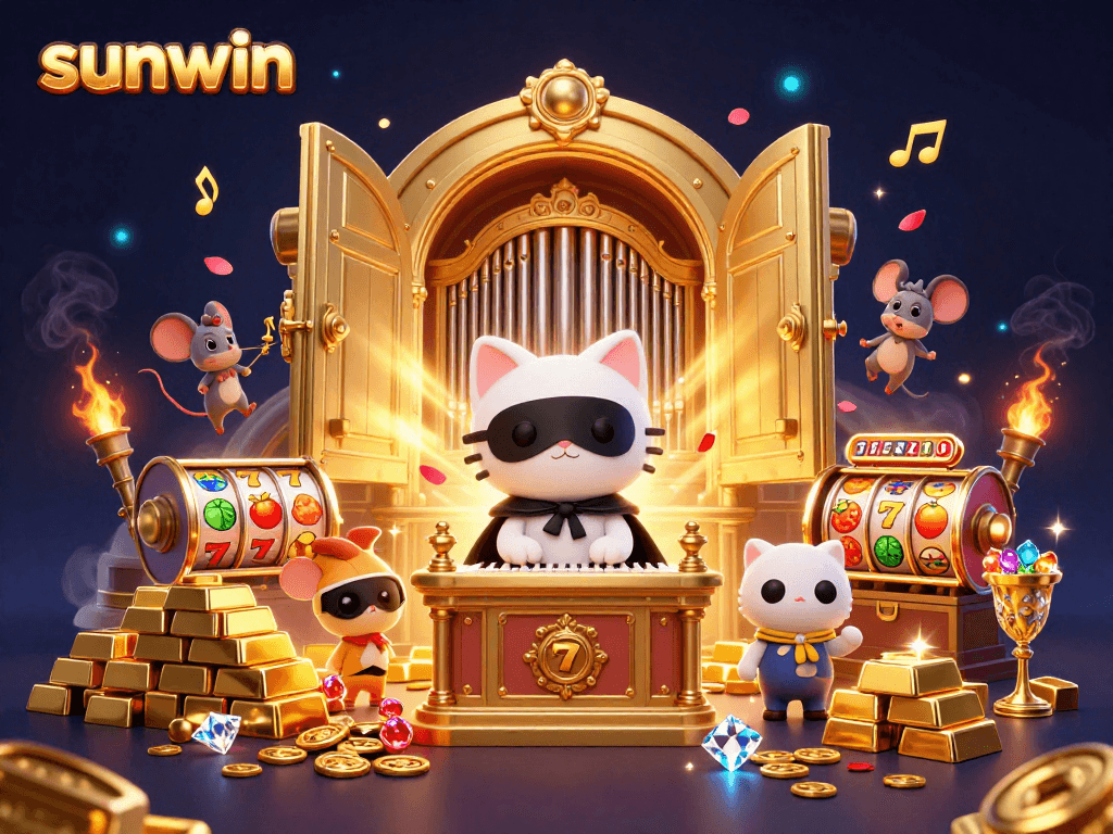 Experience the excitement of sunwin with a vibrant casino scene featuring elaborate characters and rich game elements.