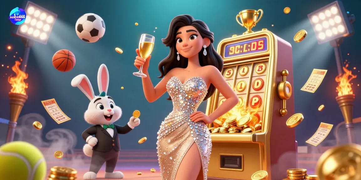 Experience thrilling gameplay at xxbb446 info with a dynamic casino scene featuring jackpots and sports elements.