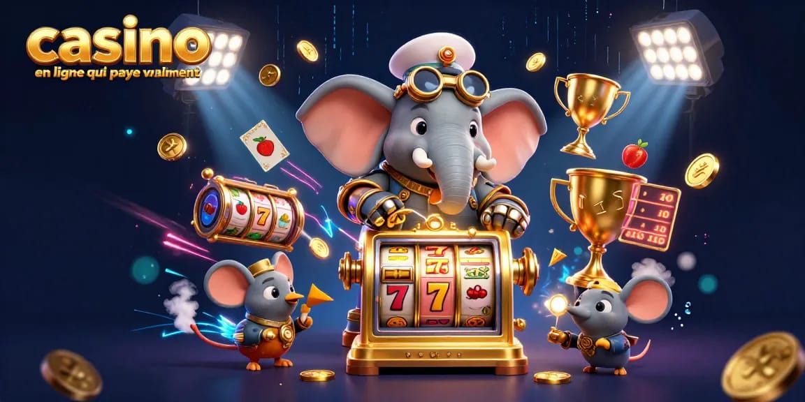 Jouer sur un casino en ligne qui paye vraiment avec un éléphant steampunk et des machines à sous dorées.