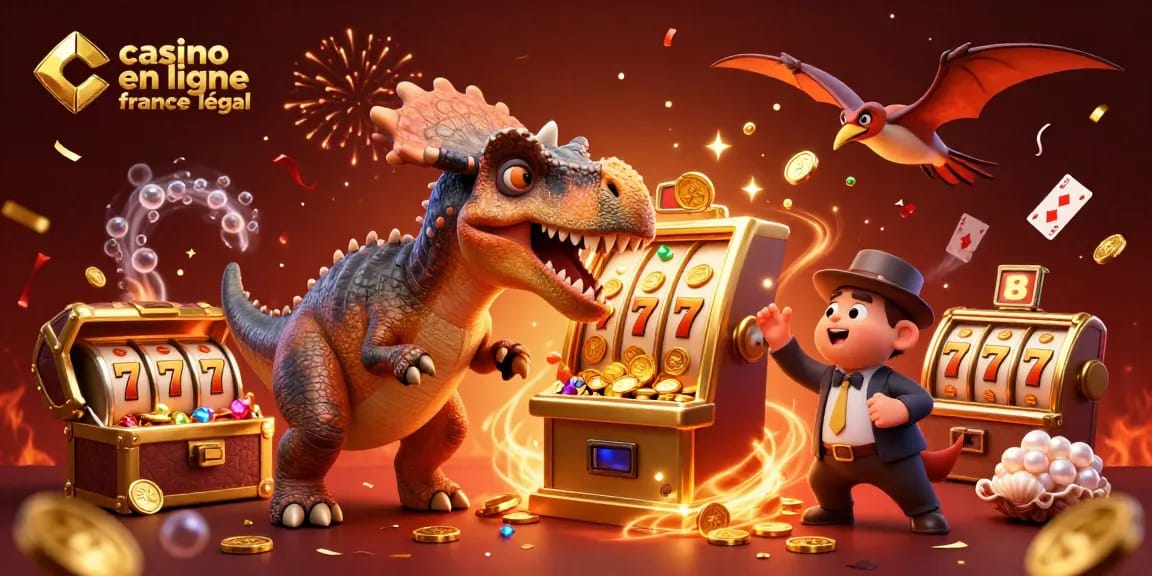 Jouer au casino en ligne légal en France avec des machines à sous et des pièces d'or tombant dans l'illustration 3D.