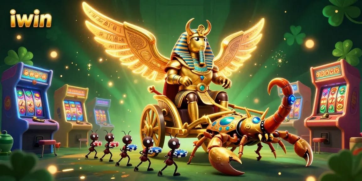Win big with iwin's dynamic casino scene showcasing vibrant gold and colorful gaming elements.