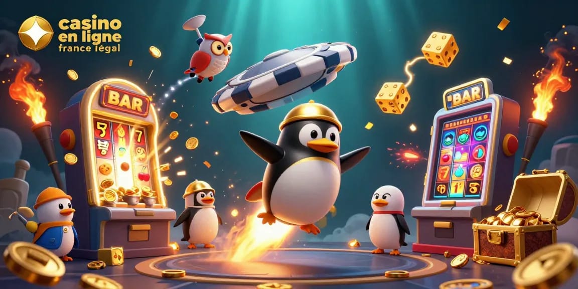 Jouez au casino en ligne France légal avec notre illustration colorée de jeux passionnants.