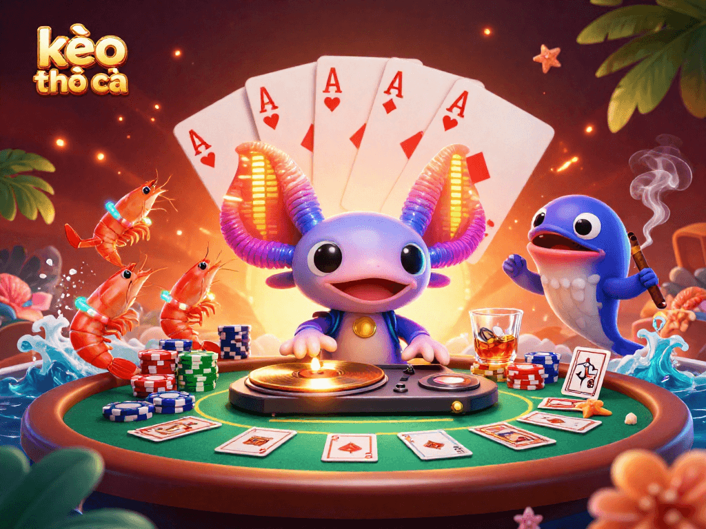 Engage with kèo nhà cái in a vibrant 3D underwater casino scene featuring unique characters and game elements.