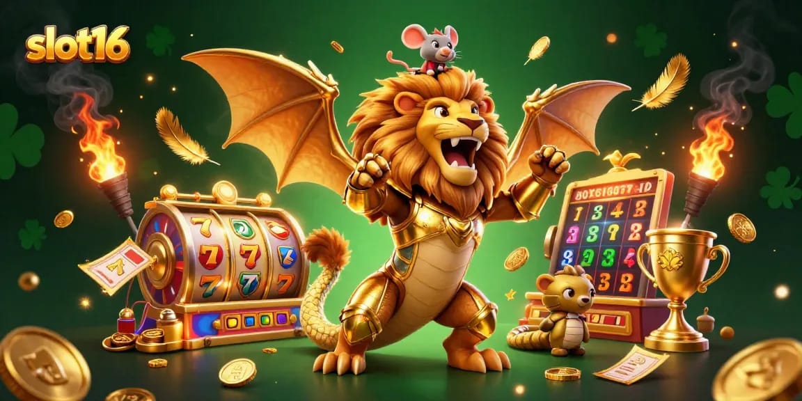 Experience thrilling gameplay at slot16 with a roaring chimera and dynamic slot reels!