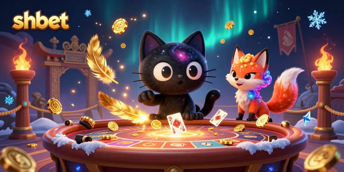 Experience thrilling blackjack with shbet as a black hole cat pulls in chips in a cosmic casino.
