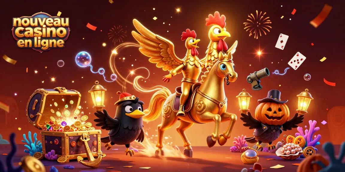 Découvrez le nouveau casino en ligne avec une scène dynamique de jeu, des personnages colorés et des éléments captivants.