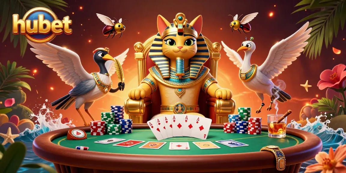 Experience hubet's vibrant poker scene with a captivating Egyptian-themed illustration