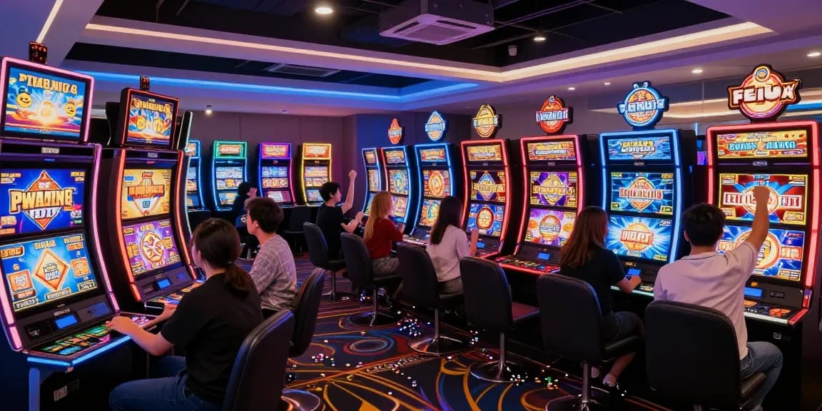 Update terbaru wd138 showcasing players enjoying vibrant slot games in a lively online casino environment.