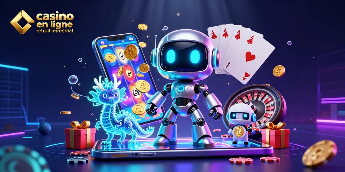 Casino en ligne retrait immédiat avec des personnages 3D animés et des éléments de jeu éparpillés dans une scène riche et dynamique.