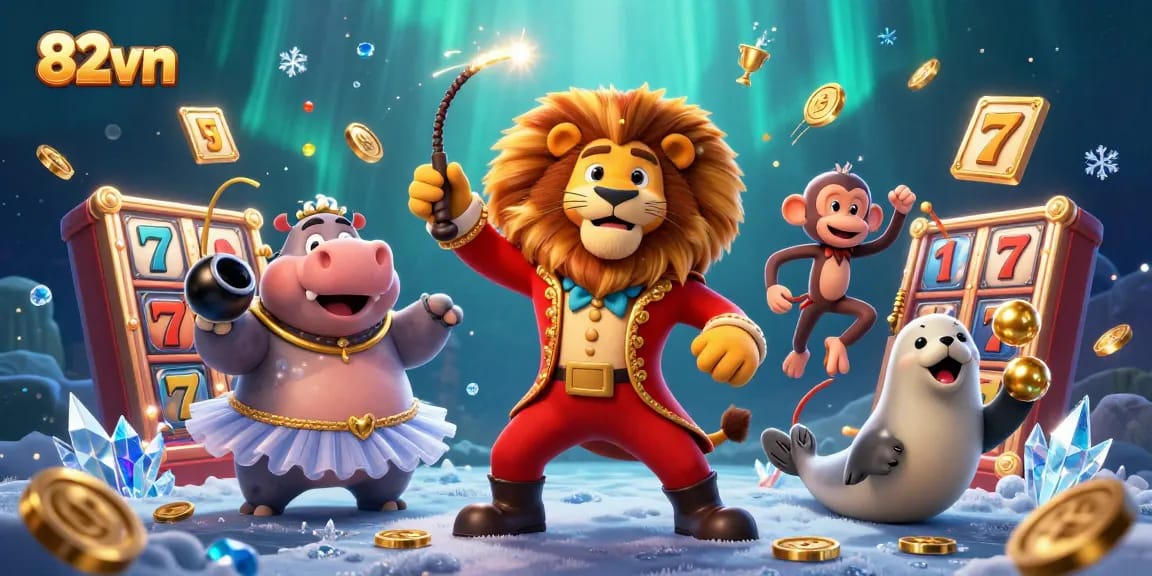 Immerse in thrilling slots excitement with 82vn's colorful gaming characters and elements.