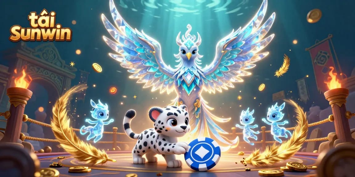 Play and win exciting games at tải sunwin with a stunning 3D ice phoenix and playful snow leopard cub.