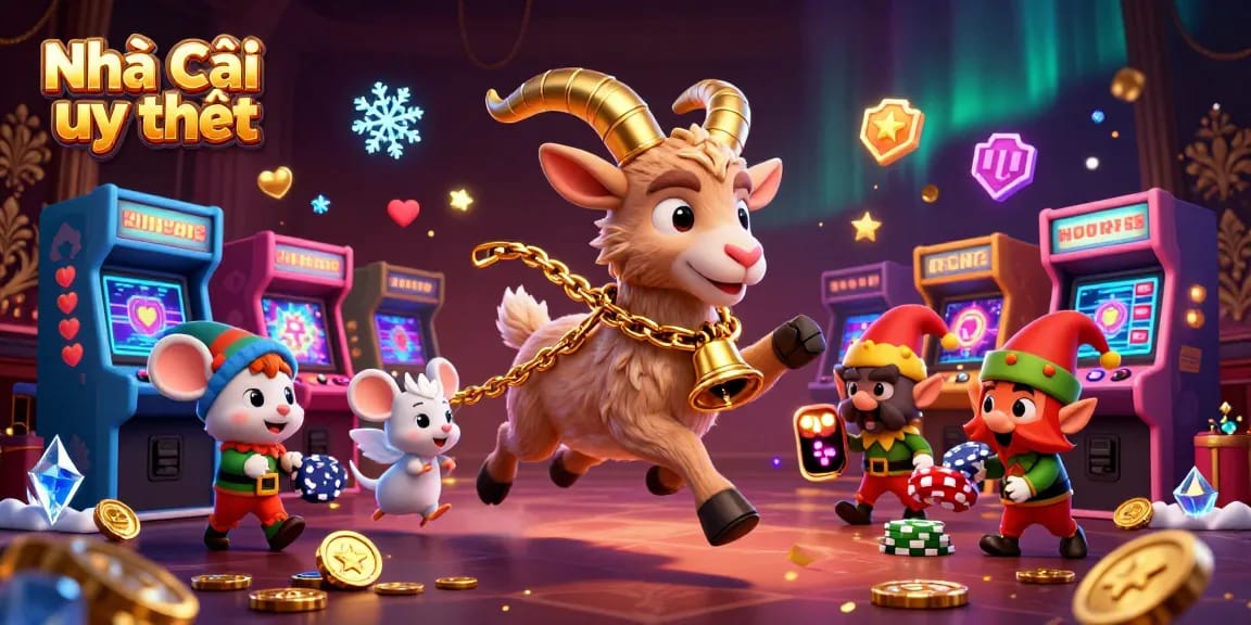 Experience the thrill of Nhà cái uy tín with cartoon characters stealing chips in a festive casino setting.