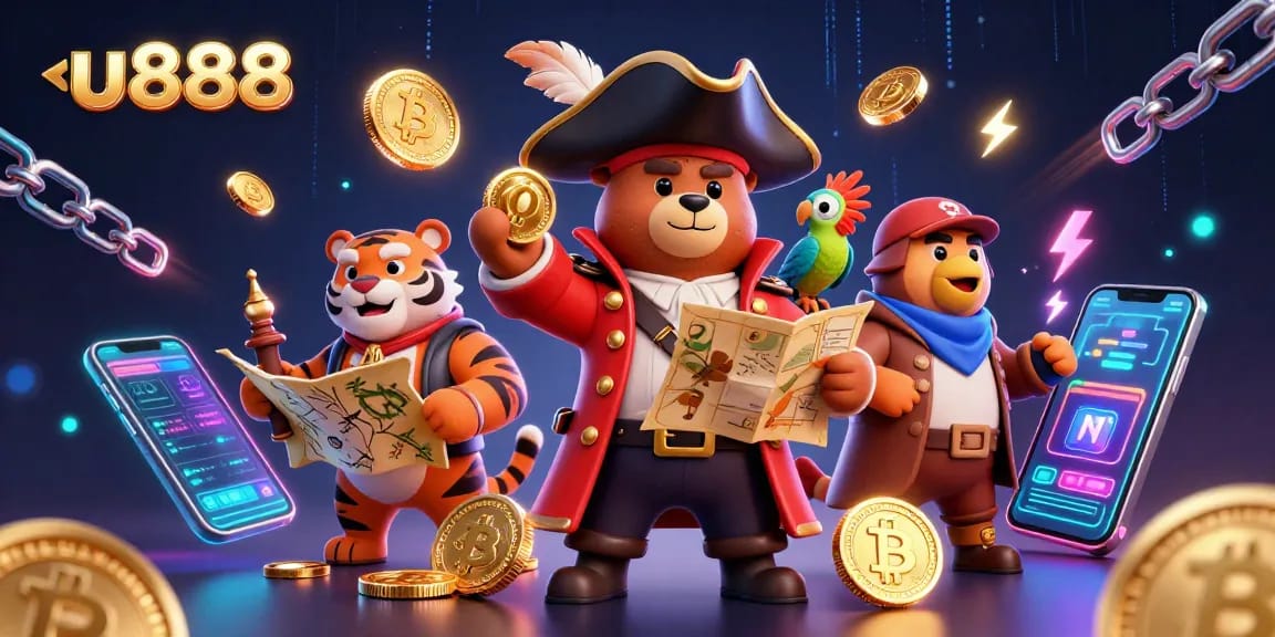 Engage with thrilling u888 adventures featuring a pirate bear, tiger, and crypto elements.