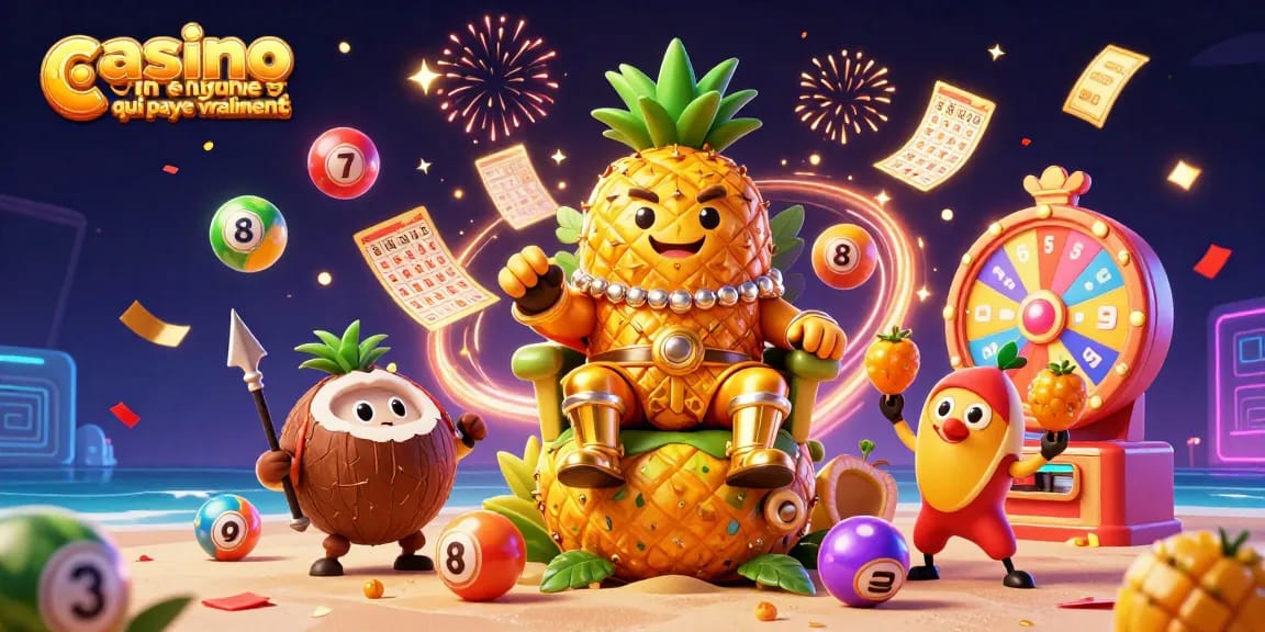 Illustration d'un casino en ligne qui paye vraiment, avec des personnages vibrants et des éléments de jeu dynamique.