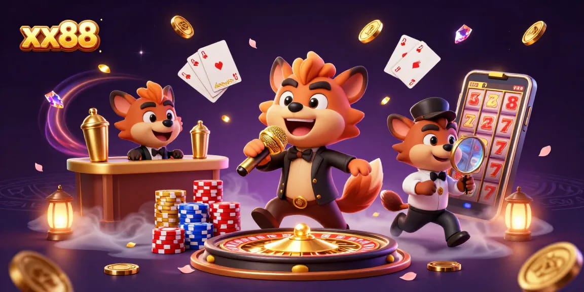 Experience the vibrant energy of xx88, a lively 3D casino scene showcasing hyenas enjoying gaming excitement.