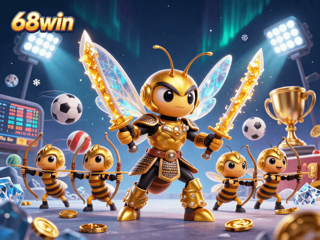 Join the action at 68win with vibrant casino-themed 3D illustration filled with dynamic elements.