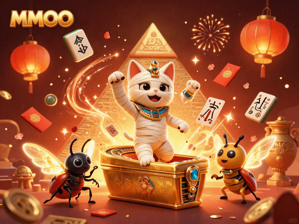 Engage in thrilling MMOO gameplay with a vibrant 3D illustration featuring unique casino elements.