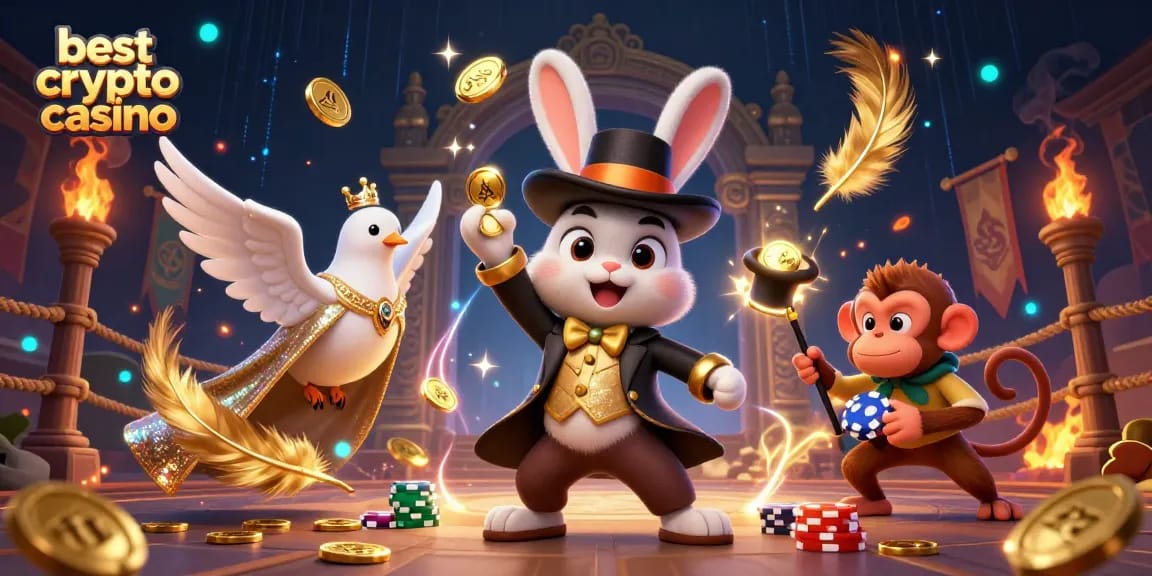 Les meilleurs casinos crypto en 2026 avec le lapin magicien, la colombe glamour et le singe malicieux.