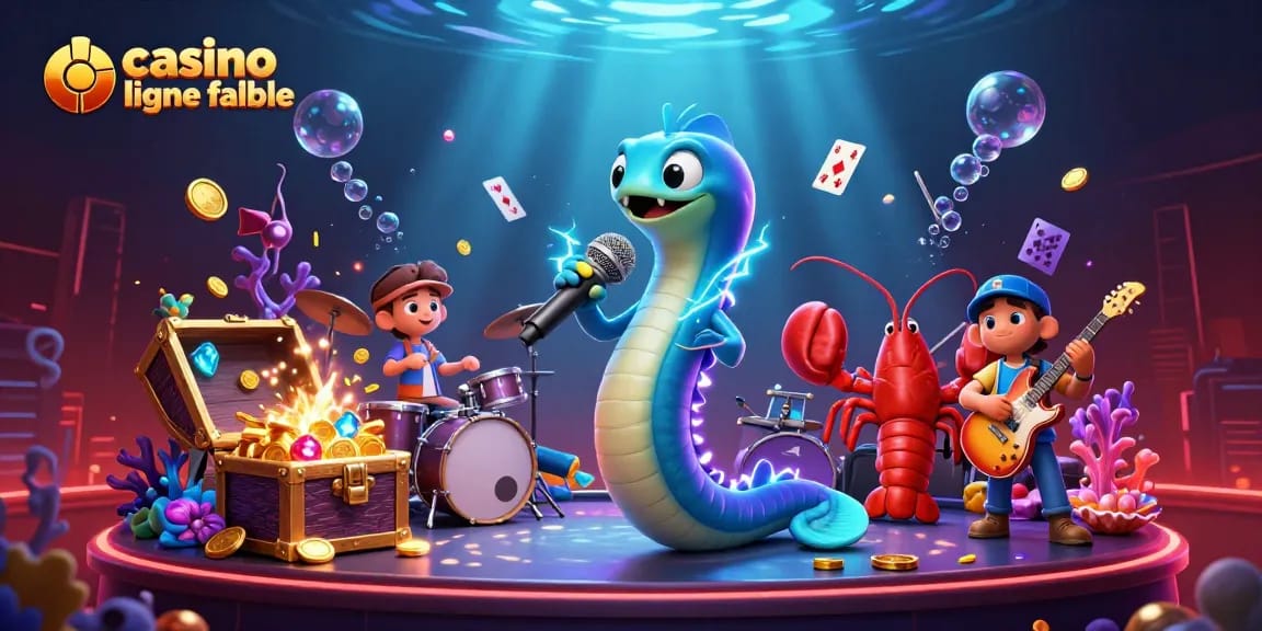 Plongez dans un casino en ligne fiable avec une scène dynamique d'une anguille DJ animée.