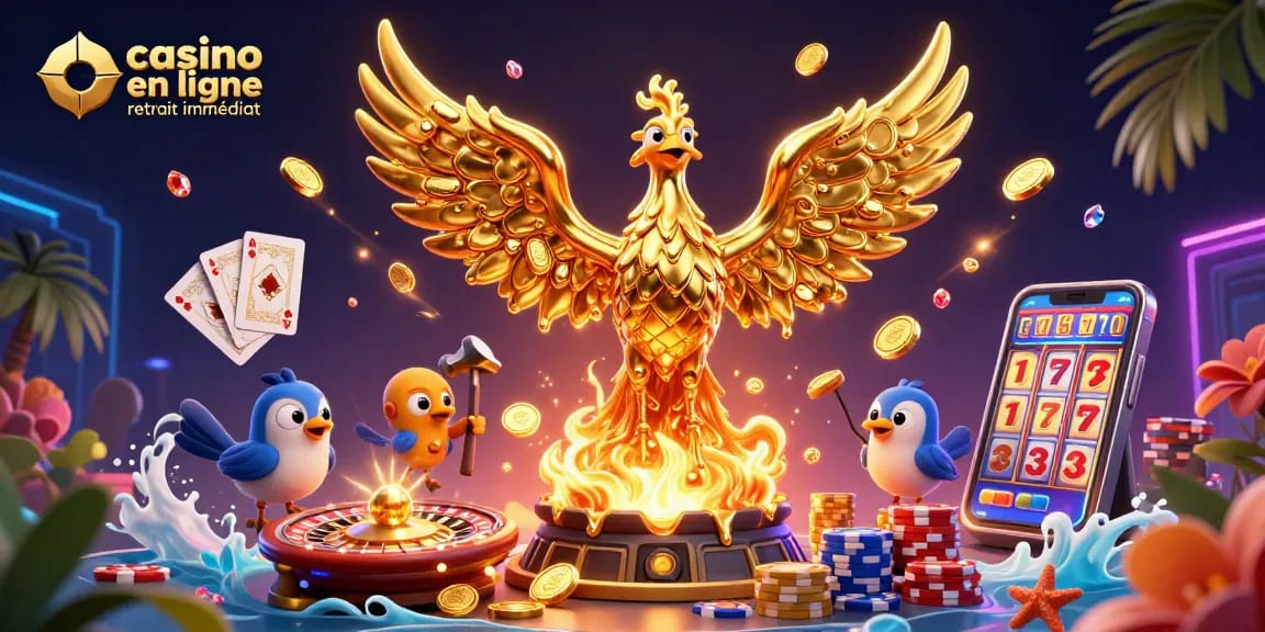 Casino en ligne retrait immédiat avec phoenix doré, pièces et jeux de casino en action