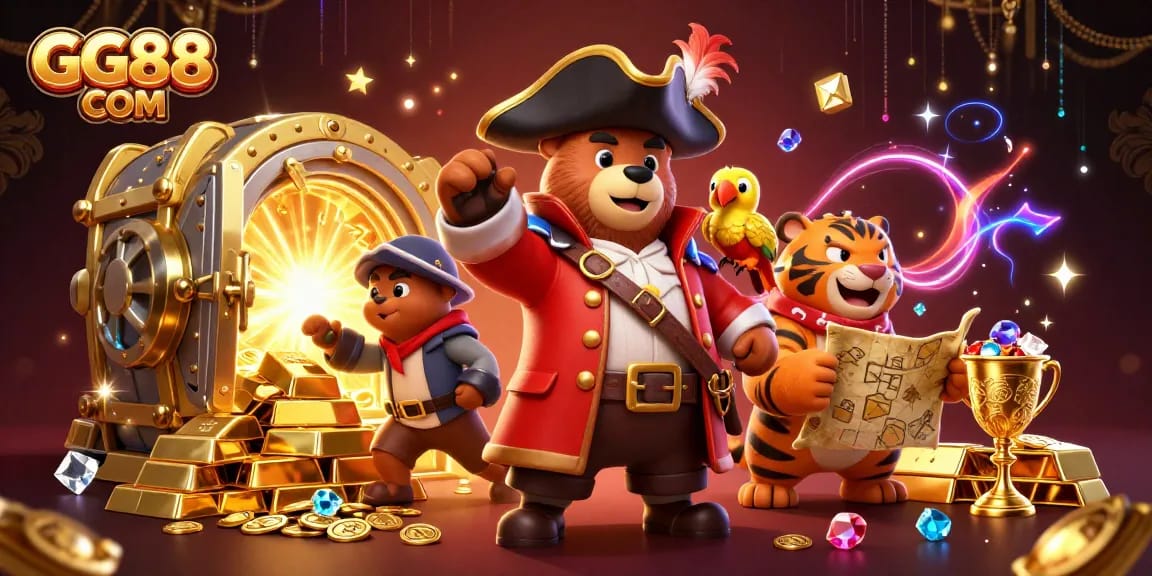 Engage with thrilling adventures at GG88 COM, featuring a vibrant pirate scene perfectly capturing the excitement of online gaming.