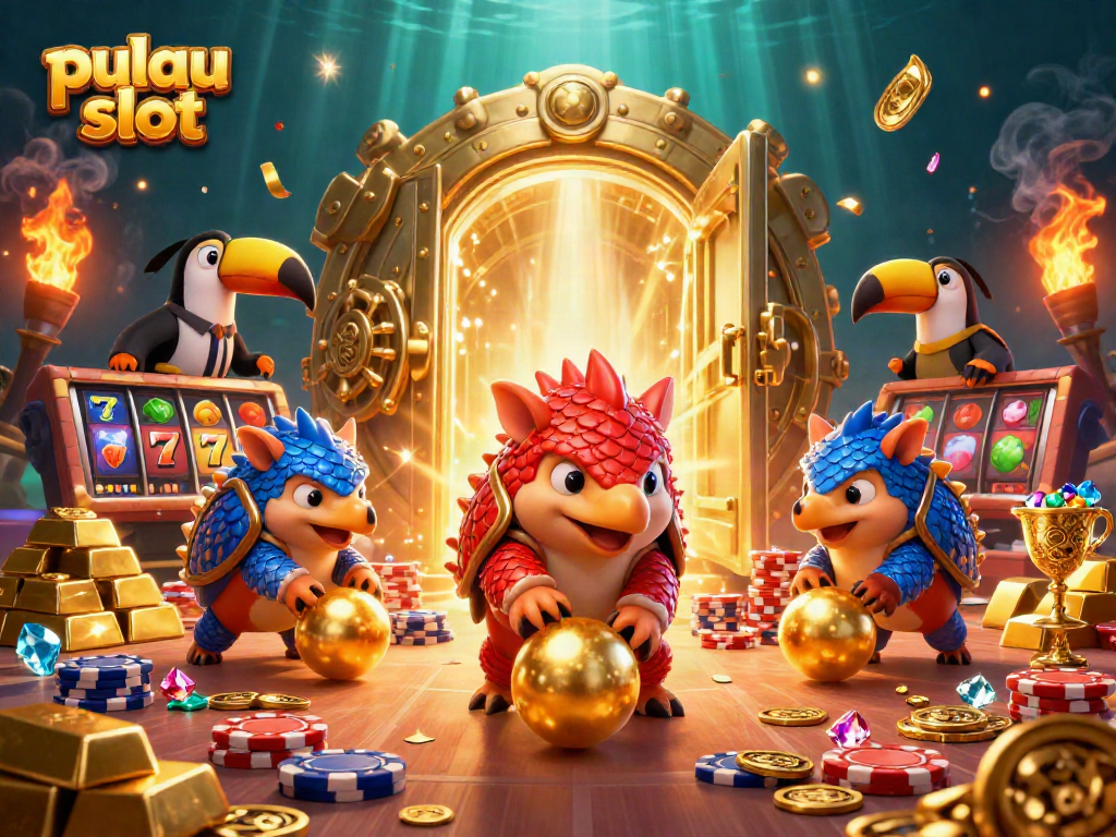Experience the excitement of pulau slot with rival pangolins in an action-packed casino scene.