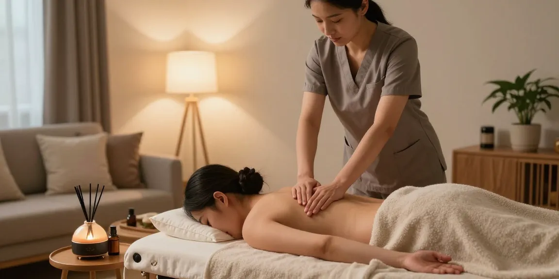 Relaxing 강서구출장마사지 scene with therapist providing soothing Swedish massage in a serene setting.