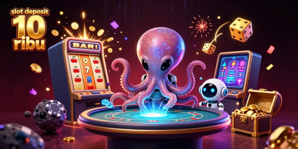 Experience massive wins with slot deposit 10 ribu in a vibrant alien casino scene.