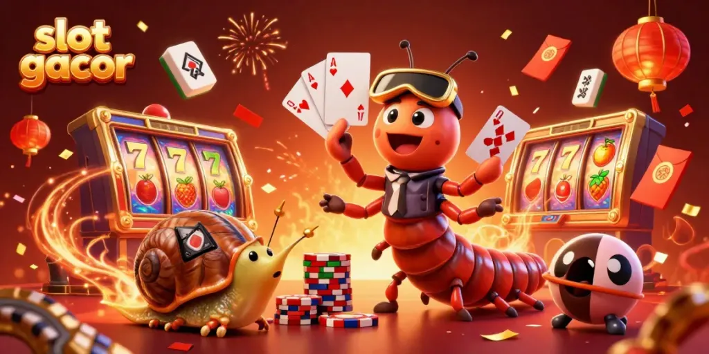 Experience the excitement of slot gacor with this vibrant 3D illustration showcasing a dynamic casino scene.